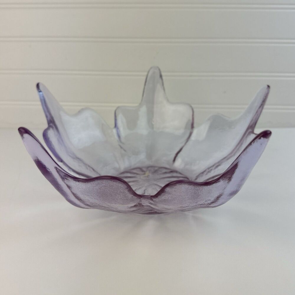 VTG Viking Glass Pink Purple Glossy Textured Epic Stockholm Lotus Petal Bowl 10”